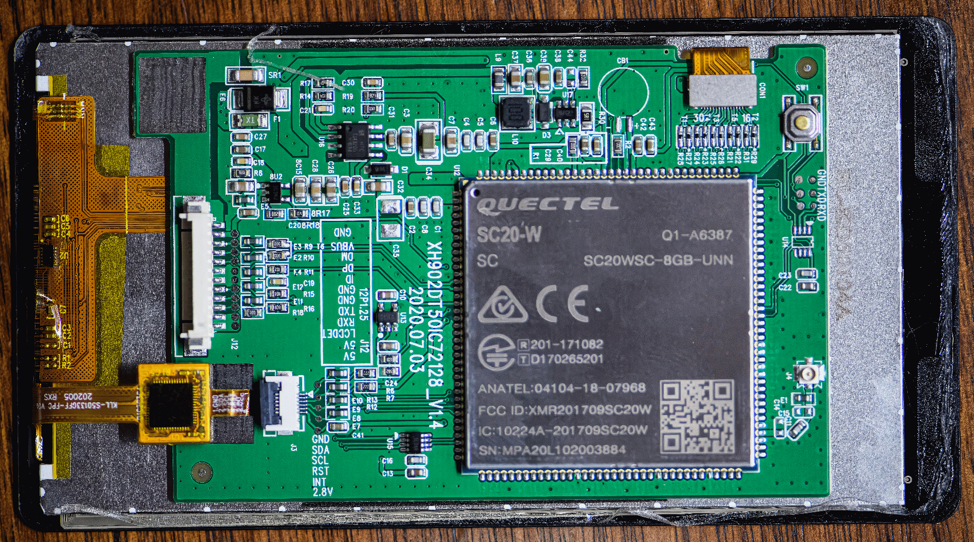 Image of the inside the touchscreen (HMI), showing the main PCB with the USB-C pinout