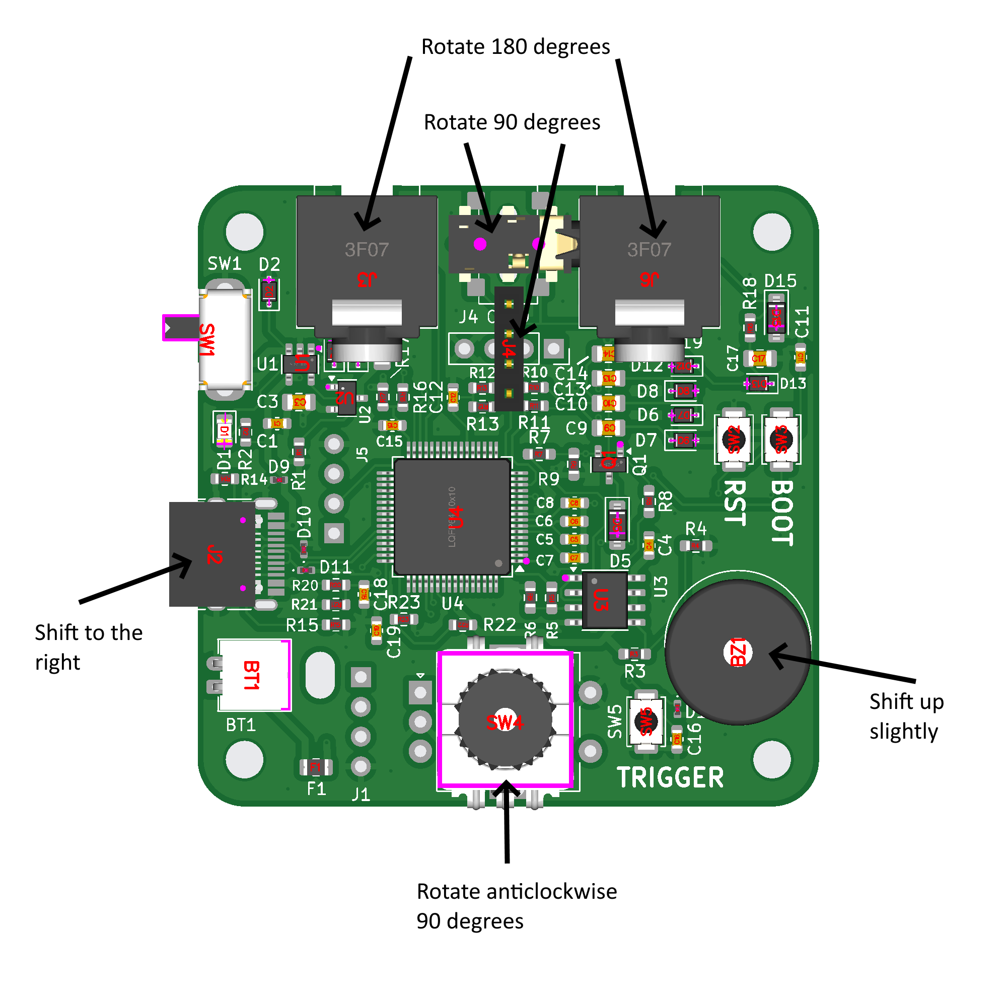 PCBA placement diagram of components that need to have their placements corrected
