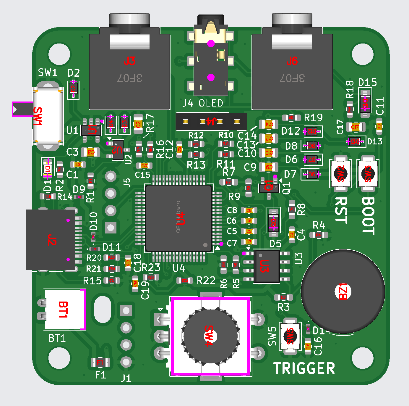 PCBA placement diagram of components that have been corrected, top view